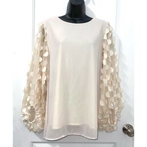Jodifl Cream balloon sleeve Blouse, w/ distinctive dimensional circle appliqués